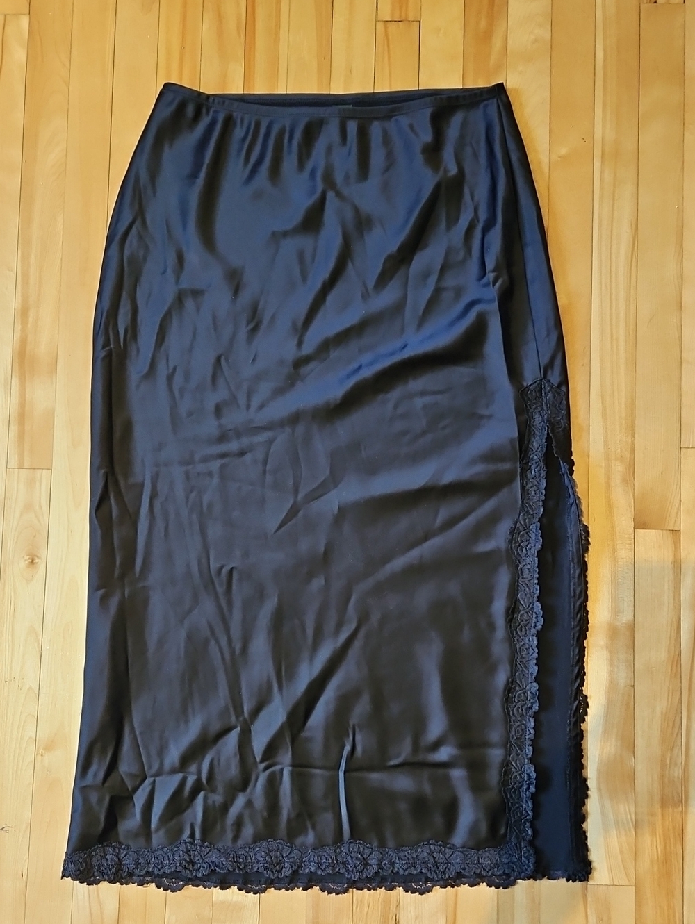 wild fable Black Lace-Trim Maxi Slip Skirt